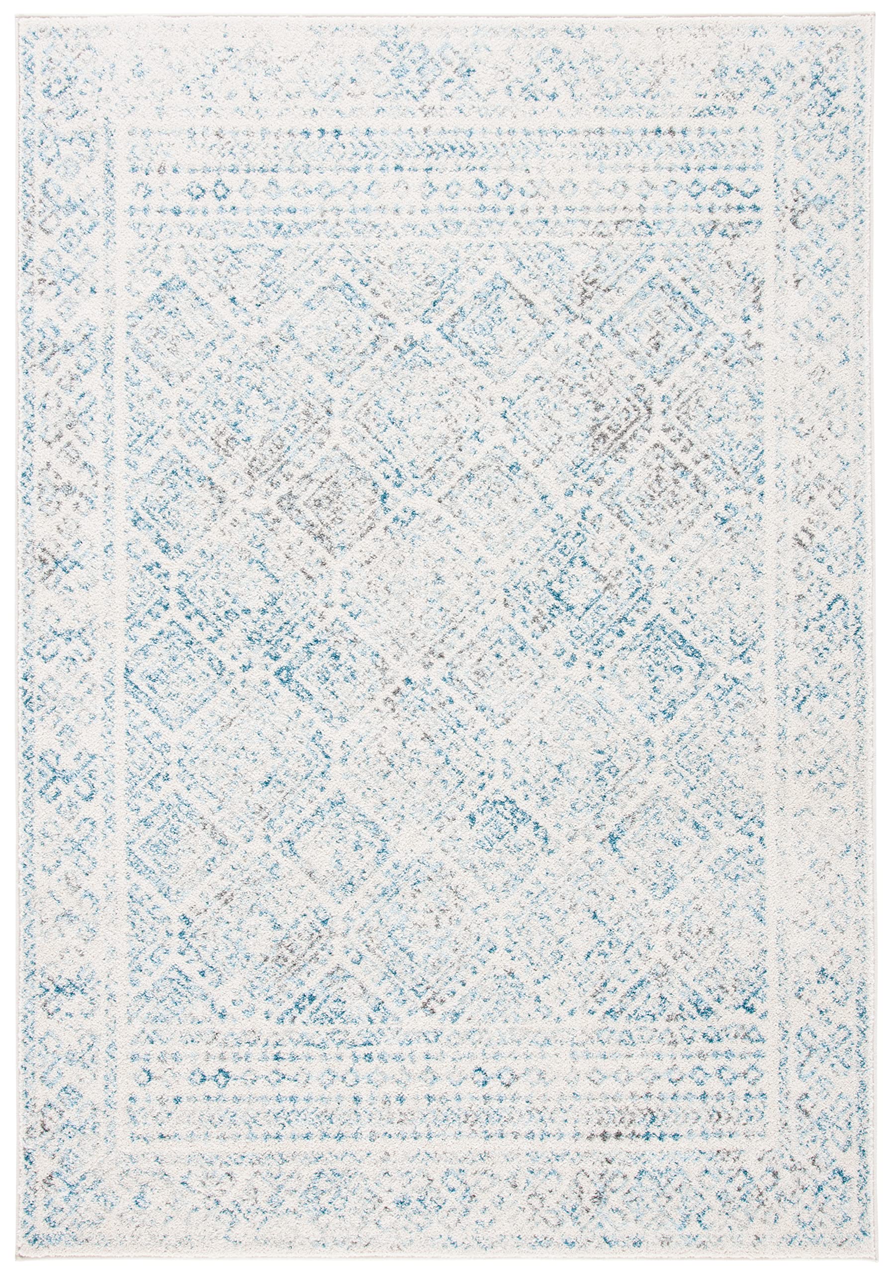 SAFAVIEH Tulum Collection Area Rug - 5'3" x 7'6", Ivory & Turquoise, Moroccan Boho Distressed Design, Non-Shedding & Easy Care, Ideal for High Traffic Areas in Living Room, Bedroom (TUL264B)