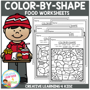 color by shape worksheets: food