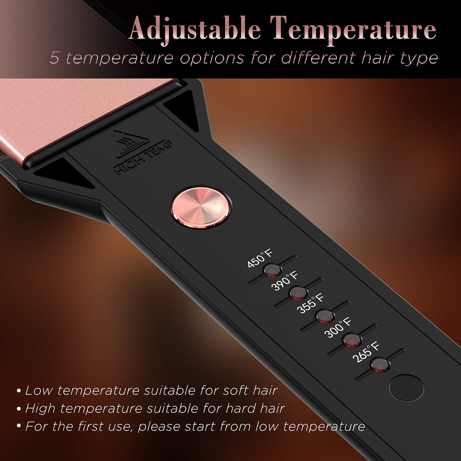 AmoVee Wide Flat Iron, 1.5" Inch Wide Hair Straighter Ceramic Ionic, with 5 Adjustable Temp Ultra Wide Floating Plate for All Hair Types, Instant Heating, Auto-Off, Inc. Glove, Rose Gold