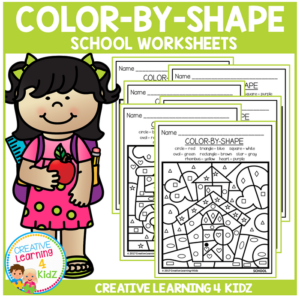 color by shape worksheets: school