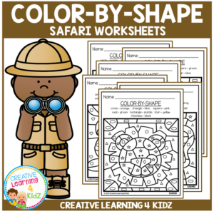 color by shape worksheets: safari