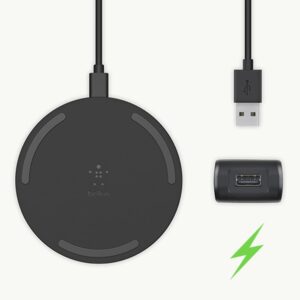 Belkin Quick Charge Wireless Charging Pad - 10W Qi-Certified Charger Pad for iPhone, Samsung Galaxy, Apple Airpods Pro & More - Charge While Listening to Music, Streaming Videos, & Video Calls - Black