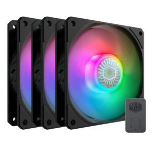 cooler master sickleflow 120 v2 argb 3in1 square frame fan, argb 3-pin customizable leds, air balance curve blade, sealed bearing, 120mm pwm control for computer case & liquid radiator