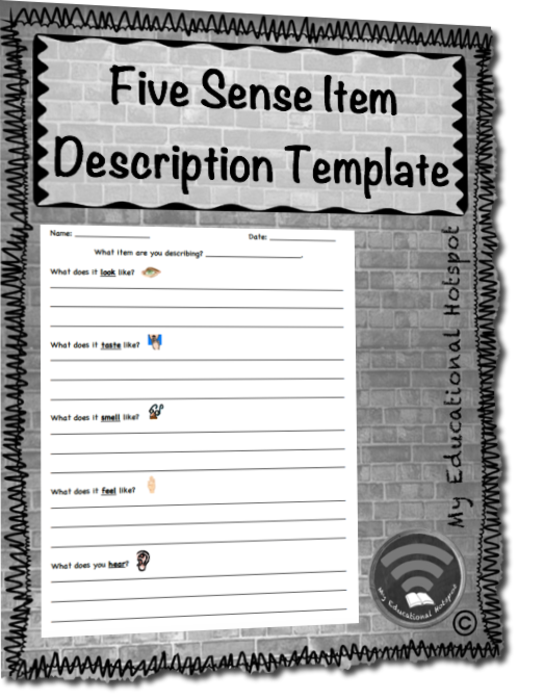 Five Senses Item Physical Properties Description Template