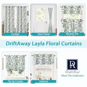 DriftAway Layla Classic America Style Floral Leaves Room Darkening Window Curtain Valance Rod Pocket 52 Inch by 18 Inch Plus 2 Inch Header Ivory Teal Gray 2 Pack