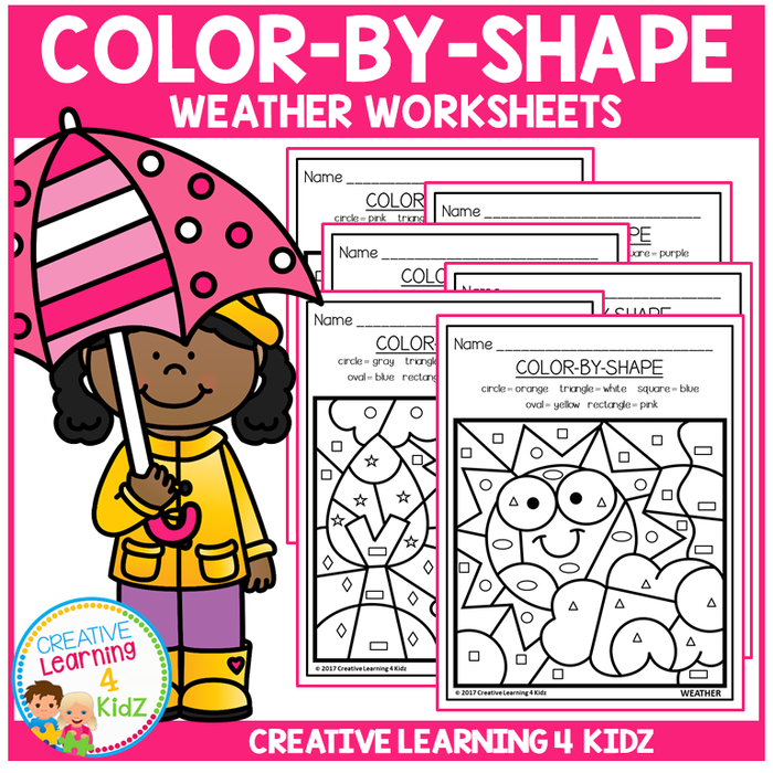 Color By Shape Worksheets: Weather