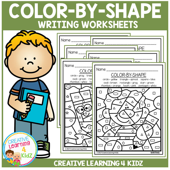 Color By Shape Worksheets: Writing