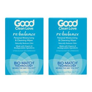 good clean love rebalance personal moisturizing & cleansing wipes, naturally reduces odor & supports vaginal health, ph-balanced feminine hygiene product, 24 biodegradable wipes