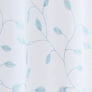 Fragrantex Sheer Kitchen Curtains 36" Length Spa Blue Leaf Embroidered Short Curtains for Bathroom Farmhouse Botanical Window Treatment Set for Cafe/Basement/Laundry,Rod Pocket 28" Wx36 L