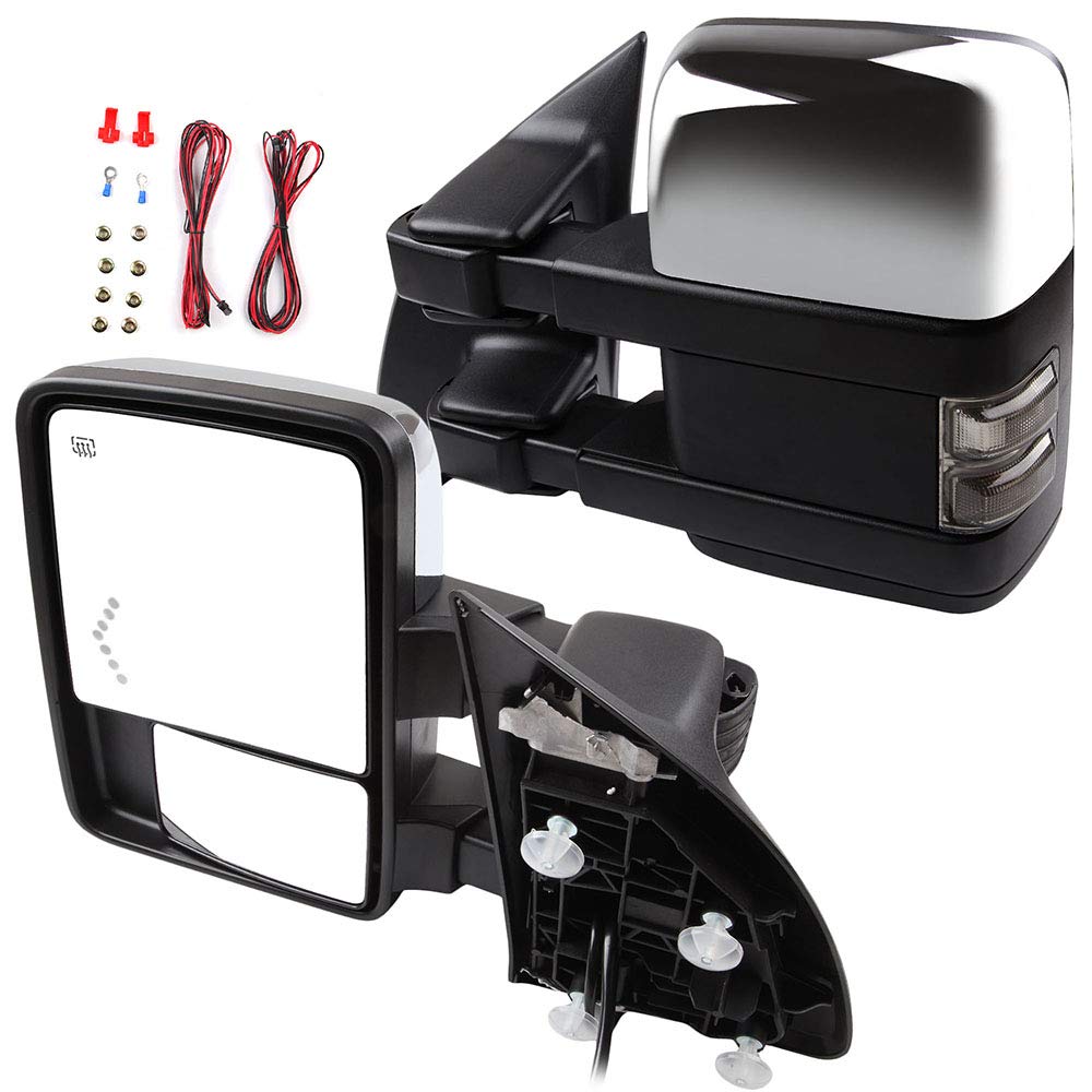 LUJUNTEC Tow Mirrors Replacement fit for 2003-2007 For F250 For F350 For F450 For F550 Super Duty Series Pickup Towing Mirrors Driver and Passenger Side Power Heated LED Turn Signal Light