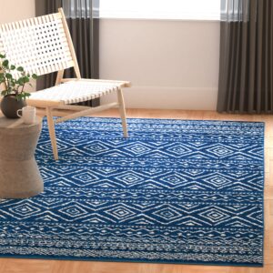 SAFAVIEH Tulum Collection Area Rug - 9' x 12', Navy & Ivory, Moroccan Boho Distressed Design, Non-Shedding & Easy Care, Ideal for High Traffic Areas in Living Room, Bedroom (TUL267N)