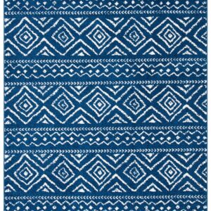SAFAVIEH Tulum Collection Area Rug - 9' x 12', Navy & Ivory, Moroccan Boho Distressed Design, Non-Shedding & Easy Care, Ideal for High Traffic Areas in Living Room, Bedroom (TUL267N)