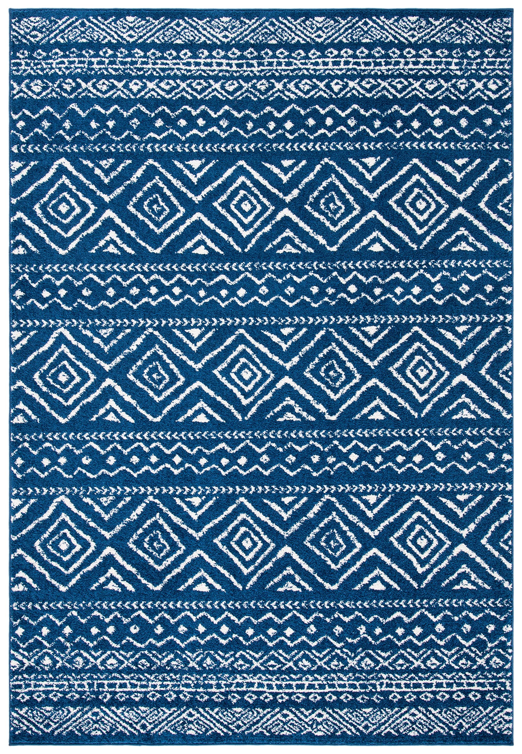 SAFAVIEH Tulum Collection Area Rug - 9' x 12', Navy & Ivory, Moroccan Boho Distressed Design, Non-Shedding & Easy Care, Ideal for High Traffic Areas in Living Room, Bedroom (TUL267N)
