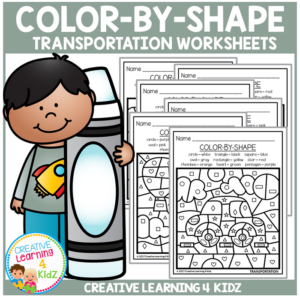 color by shape worksheets: transportation