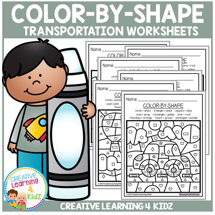 Color By Shape Worksheets: Transportation