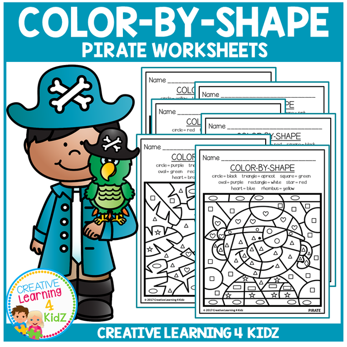 Color By Shape Worksheets: Pirates