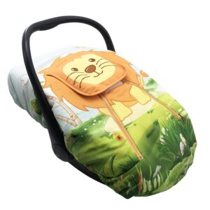 cute cartoon infant car seat covers, soft warm breathable and windproof canopy for baby car seat (cute lion)