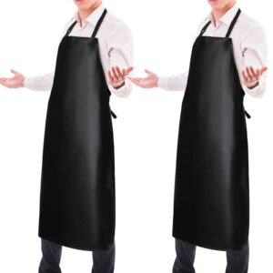 2 pack waterproof rubber vinyl apron 40" chef aprons for men heavy duty chemical work apron gifts for dad husband fathers, adjustable bib apron for dishwashing lab butcher cooking kitchen black