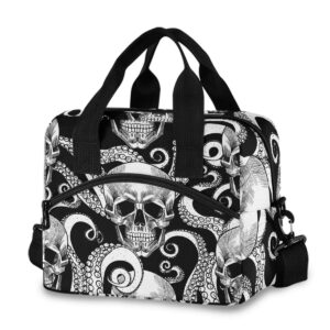 insulated lunch bag reusable cooler - skull octopus lunch box adjustable shoulder strap for school office picnic adults men women