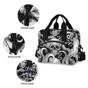 Insulated Lunch Bag Reusable Cooler - Skull Octopus Lunch Box Adjustable Shoulder Strap for School Office Picnic Adults Men Women