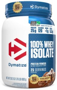 dymatize 100% whey isolate protein powder, fast digestion & absorption, banned substance tested, classic, 1.76 pound, chocolate, 27.2 oz