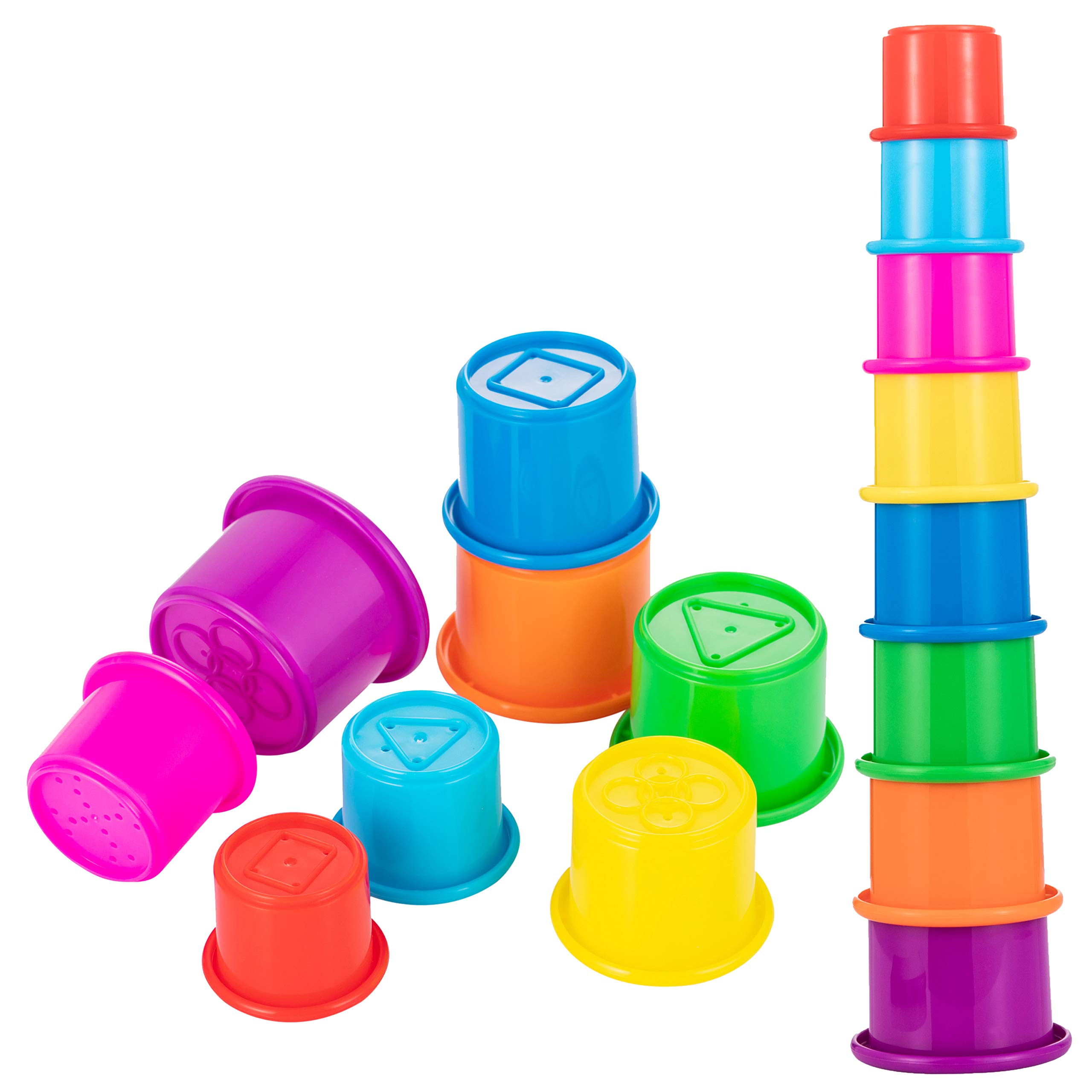 Driddle Colorful Stacking & Nesting Cups - 8 Cups Fun Color Learning Toy - Great Bath & Beach Toy for Baby Toddler & Kids - Preschool Game