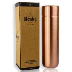 kosdeg copper water bottle - 16oz vintage modern design - an ayurvedic copper vessel for drinking - drink more water, lower your sugar intake and enjoy the health benefits