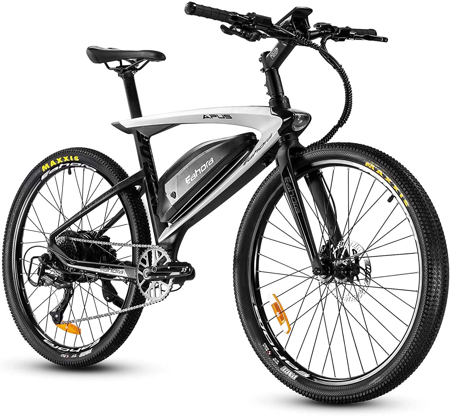 eAhora APUS 26in Carbon Fiber Electric Mountain Bike 48V Urban Electric Bikes for Adults Hydraulic Brakes, 14AH Removable Battery, Upgrade 350W Motor, USB Port Password Display, 9-Speed Gear