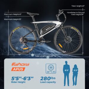 eAhora APUS 26in Carbon Fiber Electric Mountain Bike 48V Urban Electric Bikes for Adults Hydraulic Brakes, 14AH Removable Battery, Upgrade 350W Motor, USB Port Password Display, 9-Speed Gear