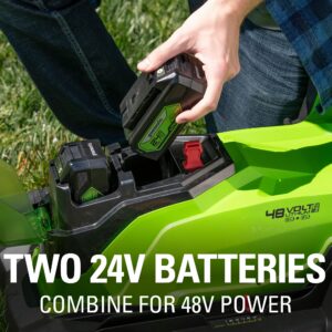 Greenworks 48V (2 x 24V) 17" Cordless (Push) Lawn Mower (125+ Compatible Tools), (2) 4.0Ah Batteries and Dual Port Rapid Charger Included