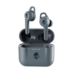 skullcandy indy fuel in-ear wireless earbuds, wireless charging, 30 hr battery, microphone, works with iphone android and bluetooth devices - grey