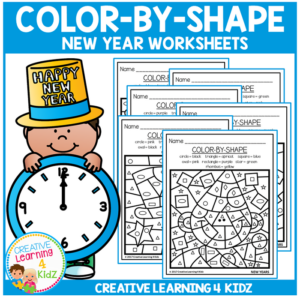 color by shape worksheets: new years