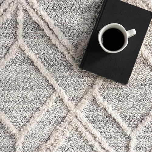 nuLOOM 4x6 Ansley Moroccan Tassel Area Rug, Light Grey, High-Low Textured Bohemian Design, Plush High Pile, Stain Resistant, For Bedroom, Living Room, Hallway, Entryway