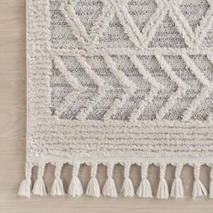 nuLOOM 4x6 Ansley Moroccan Tassel Area Rug, Light Grey, High-Low Textured Bohemian Design, Plush High Pile, Stain Resistant, For Bedroom, Living Room, Hallway, Entryway