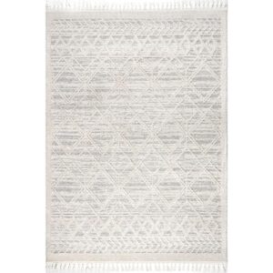 nuLOOM 4x6 Ansley Moroccan Tassel Area Rug, Light Grey, High-Low Textured Bohemian Design, Plush High Pile, Stain Resistant, For Bedroom, Living Room, Hallway, Entryway