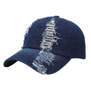 kangqifen unisex ripped distressed denim baseball cap trucker hat adjustable navy blue