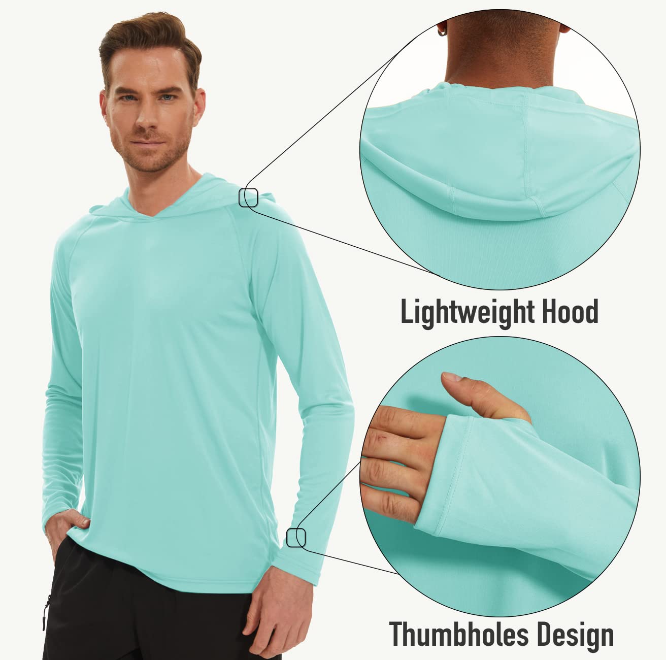 MAGCOMSEN Long Sleeve T Shirt Men UPF 50+ Quick Dry Fishing Shirts Workout Running Shirts Active Hiking Shirts Athletic T-Shirt Lake Blue