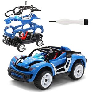 m moopai pull-back toy cars take apart race car diy car assembly toy tool kit build your own car educational toy for kids boys & girls toys aged 3+ (blue)