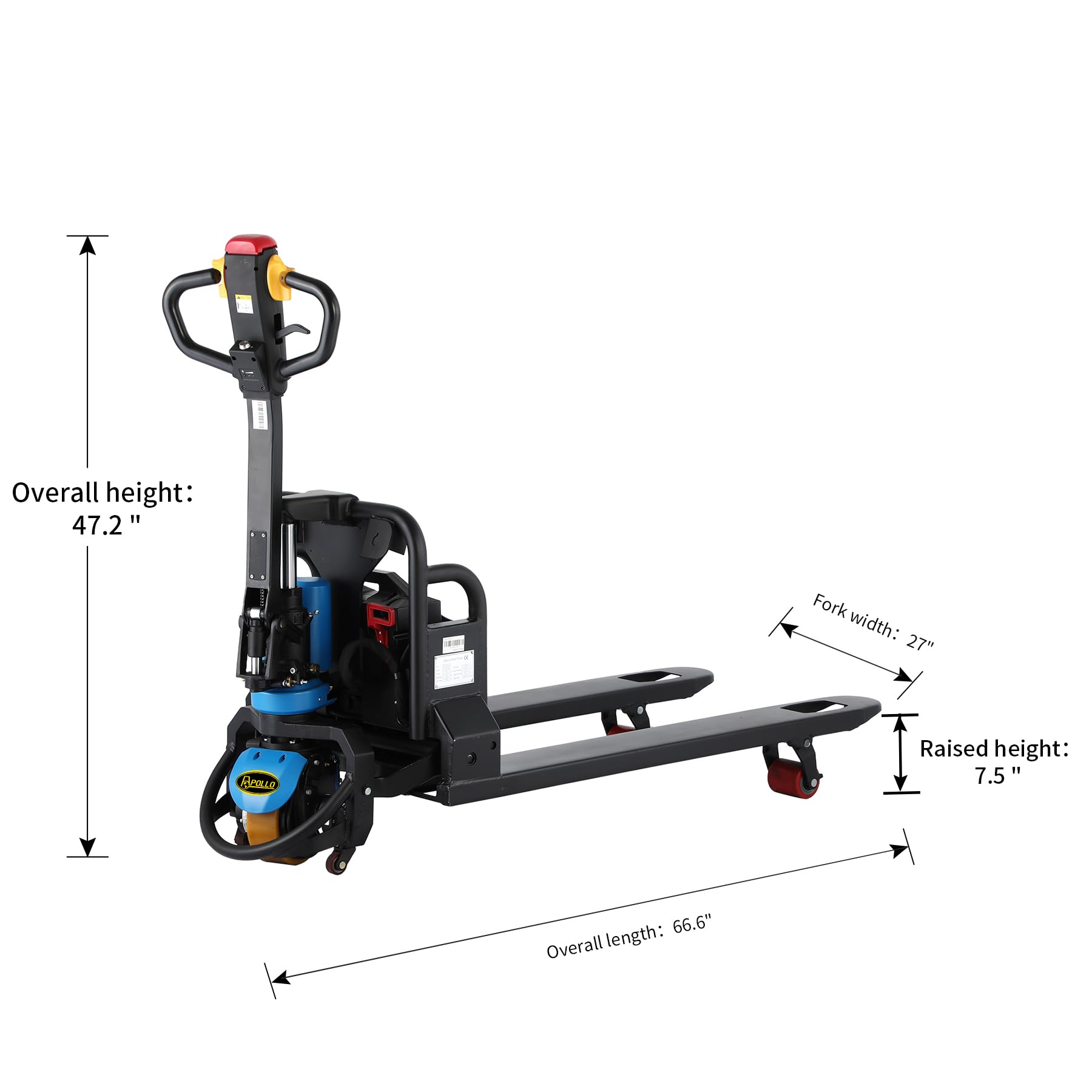 APOLLOLIFT Full Electric Power Lithium Battery Pallet Jack Truck 3300lb Cap. 48V Blue (48" x27" Fork)