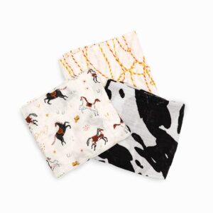 red rover kids cotton muslin swaddle - 47” x 47”- 100% cotton – machine washable – softer with every wash – playful designs - soft, breathable & lightweight – unisex - 3 pack (howdy horse set)