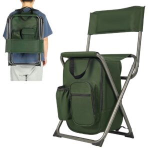 portal lightweight backrest stool compact folding chair seat with cooler bag and backpack straps for fishing, camping, hiking, supports 225 lbs