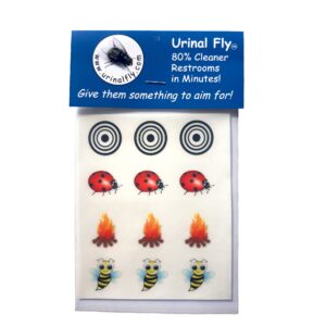 urinal fly toilet stickers, 12 pack, bee fire ladybug target, 80% cleaner bathrooms in minutes!