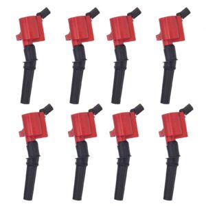 TRQ 8 Piece Premium High Performance Ignition Coil Black and Red Kit Set for Ford/Lincoln/Mercury