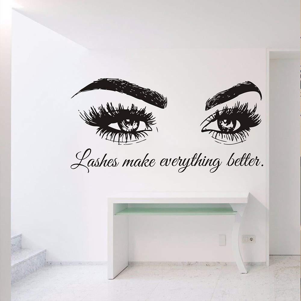 Eyelashes Wall Sticker Creative Pretty Girl Room Living Room Decorations for Home Wallpaper Vinyl Mural Art Decals WS83 (Black, L 56x113cm)