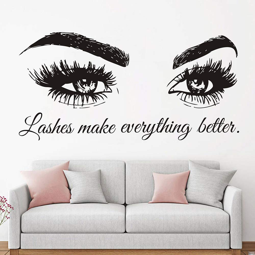 Eyelashes Wall Sticker Creative Pretty Girl Room Living Room Decorations for Home Wallpaper Vinyl Mural Art Decals WS83 (Black, L 56x113cm)