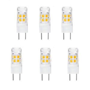 gy8.6 g8 led bulb 3w, 120v 30w halogen replacement bulb, improved version g8/gy8.6 bi-pin base,for microwave lighting, under counter kitchen lighting, under-cabinet light(6-pack)(warm white 3000k)