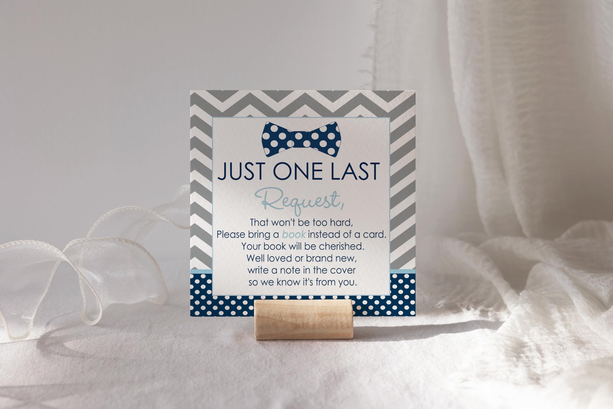 Paper Clever Party Bow Tie Baby Shower Invitation Bundle with Blank Invites with Envelopes for Boys, Diaper Raffle Insert Bring a Book Cards Set (25 of Each) Little Man Theme Blue and Grey