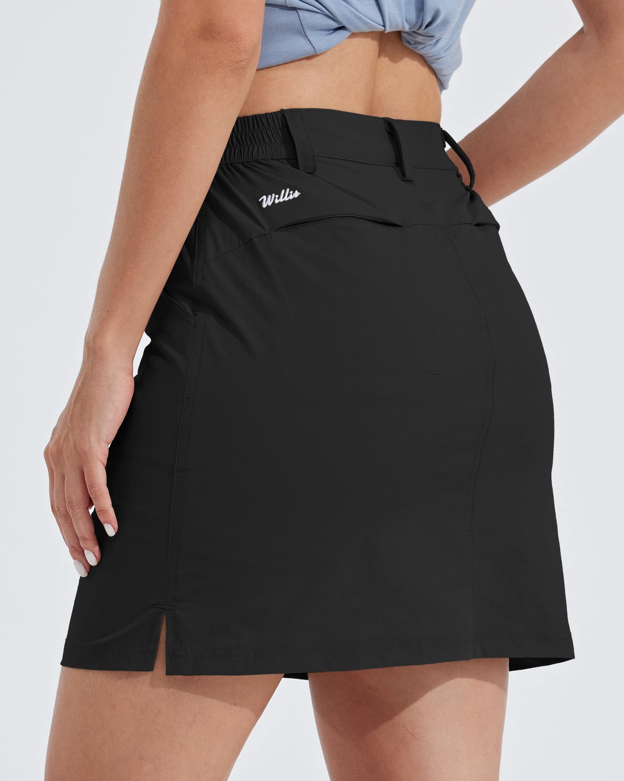 Willit Women's Skorts Golf Casual Skort Skirts UPF 50+ Quick Dry Zip Pockets Outdoor Hiking Black S