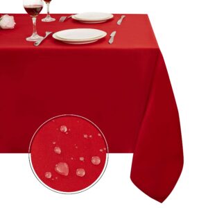 obstal 210gsm rectangle table cloth - 60x144 inch - heavy duty water resistance microfiber tablecloth, decorative fabric table cover for christmas holiday party, rio red
