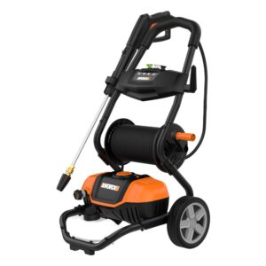 worx wg604 1600 max psi 13a pressure washer with rolling cart, black and orange